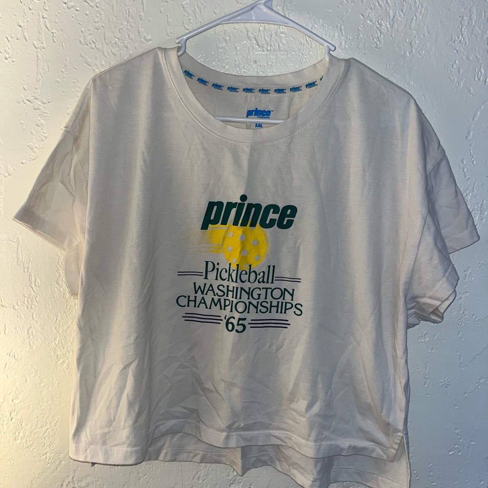 Prince White Tee with Blue Logo - Pickleball